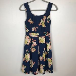 Mesmerized Dress Navy Blue Floral Pleated Skirt Sleeveless Spring Summer S/M